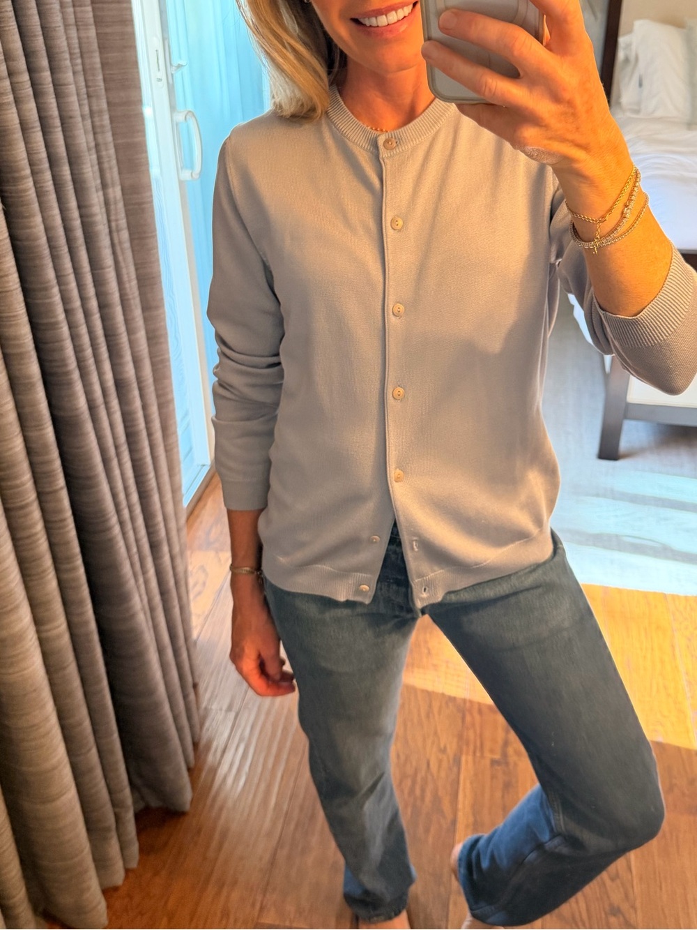Ann Taylor Light Blue Button-Front Cardigan
